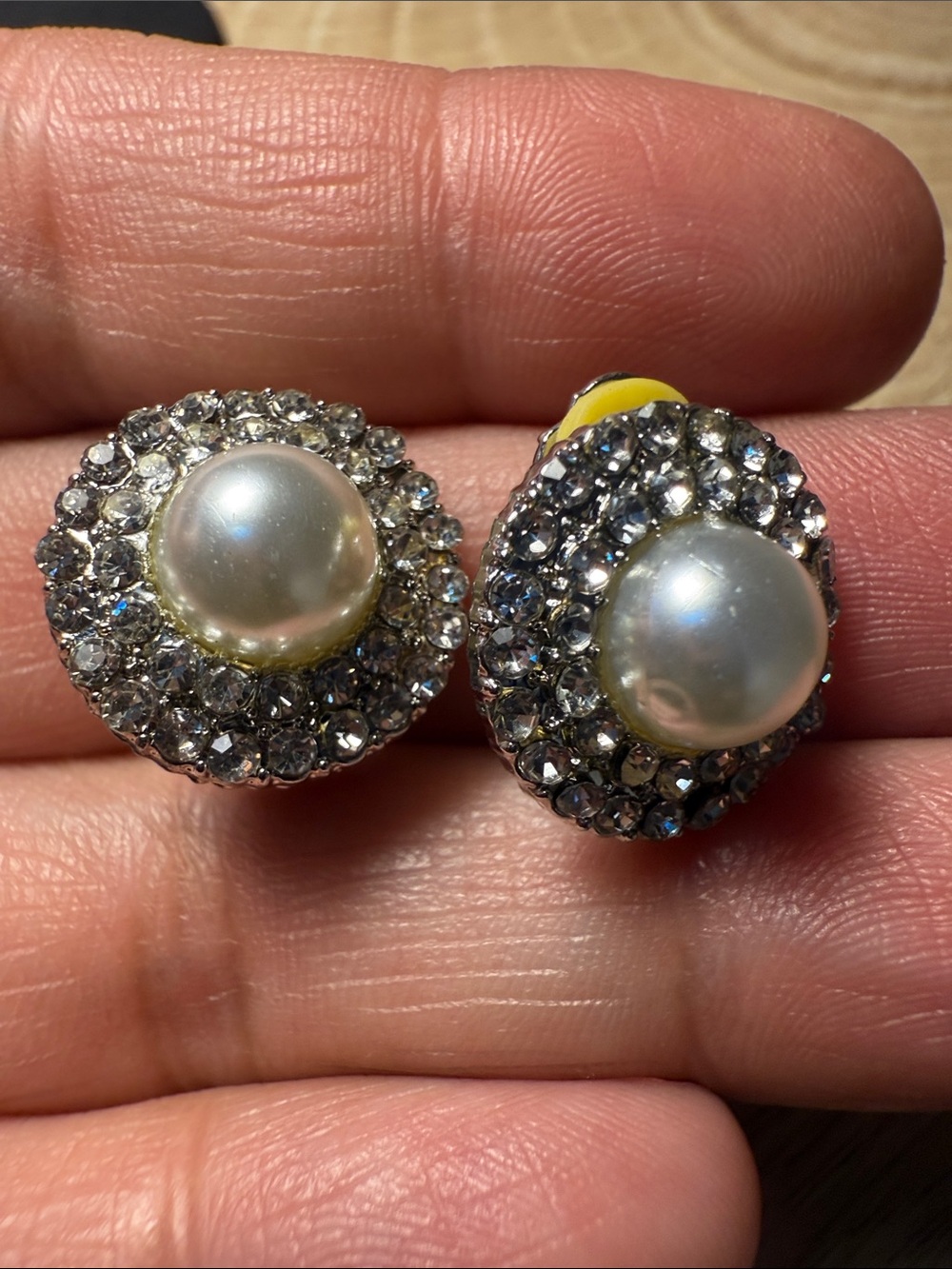 Pearl-Center Crystal Clip-On Earrings - Silver Tone